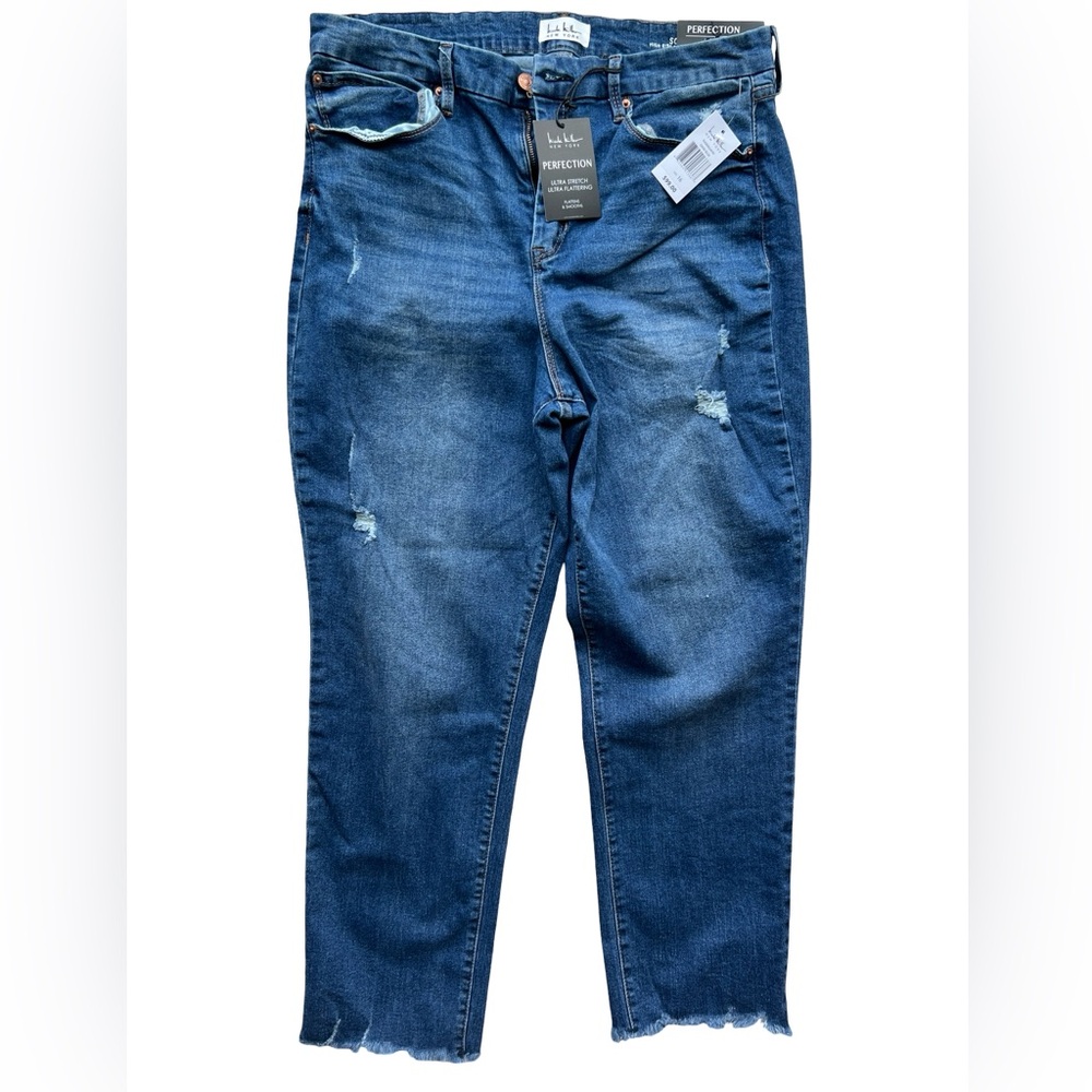 NWT Nicole Miller New York Soho High Rise Slim Straight Jeans Size 16 Distressed